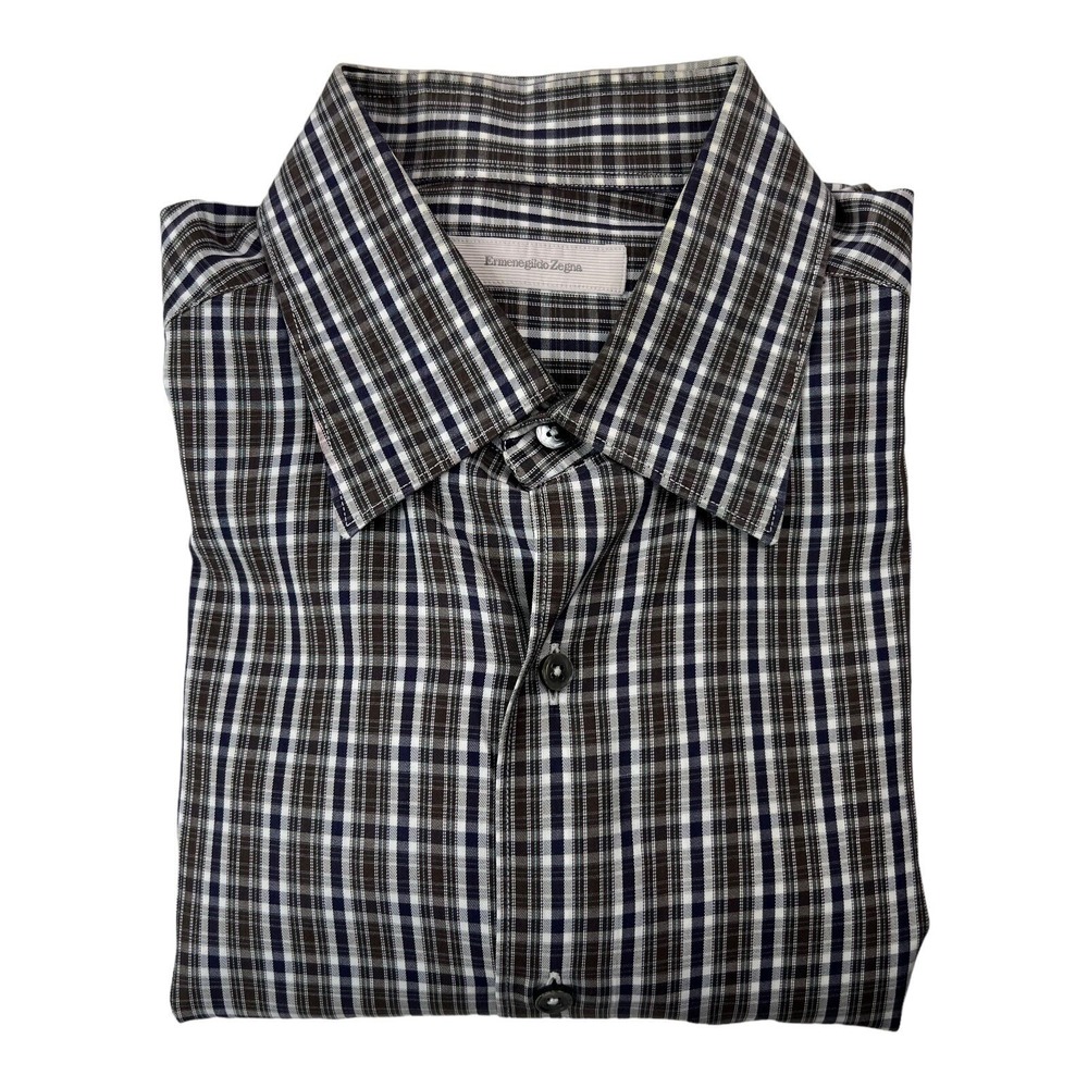 Ermenegildo Zegna Brown Blue & White Stripe Long Sleeve Button Up Mens Size L